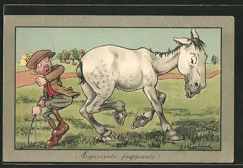 Künstler-AK Georg Edward Shepheard: Arguments frappant, Reiter wendet sich von seinem Pferd ab