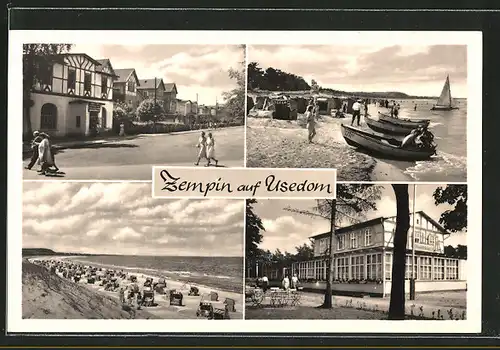 AK Zempin, Strand-Café, Strandpromenade und Strandleben