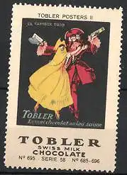 Reklamemarke Tobler Swiss Milk Chocolate, Tobler Posters, verkleidetes Tanzpaar beim Karneval, Fasching