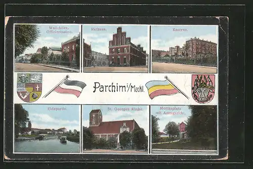 AK Parchim, Rathaus, Kaserne, Eldepartie, St. Georgen Kirche, Moltkeplatz, Wappen