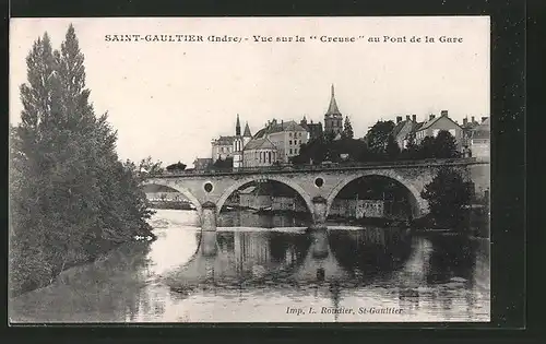 AK Saint-Gaultier, vue sur la creuse au pont de la Gare