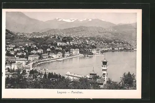 AK Lugano, Paradiso, Blick auf den Luganersee und Teilansicht des Ortes