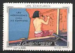 Reklamemarke Cailler's Chocolait Au Lait, Les Ecritures, Les Hieroglyphes, Ägypter meisselt Hyroglyphen in eine Wand