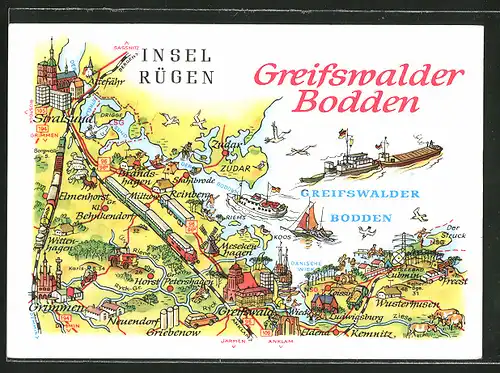 AK Greifswald, Umgebungskarte Greifswalder Bodden