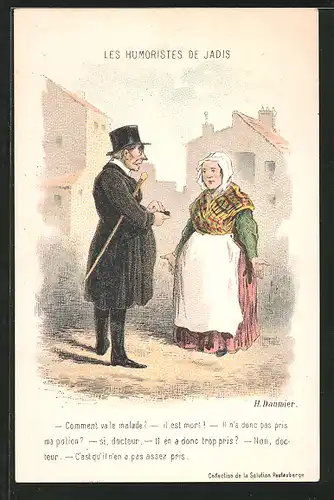Künstler-AK sign. Honore Daumier: Les Humoristes de Jadis, Mann mit Bauernfrau im Gespräch
