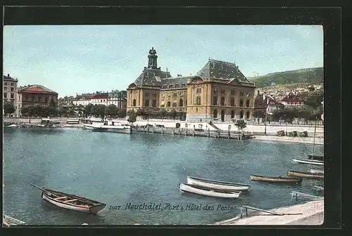 AK Neuchatel, port & hôtel des Postes