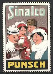 Reklamemarke Sinalco Punsch, Pärchen in Winterkleidung trinken Punsch
