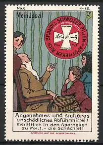 Reklamemarke Künstler-Reklamemarke Johann Peter Werth, Rich. Brandt's schweizer Pillen, Grossvater berichtet über Abführm