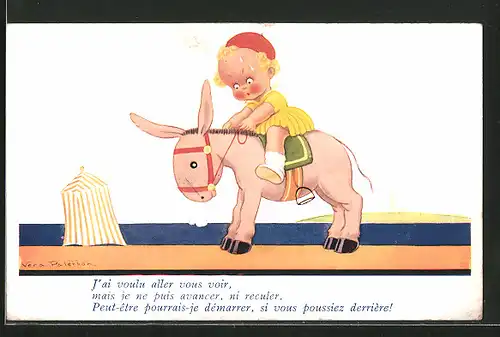 Künstler-AK Vera Paterson: Mädchen reitet auf einem Esel