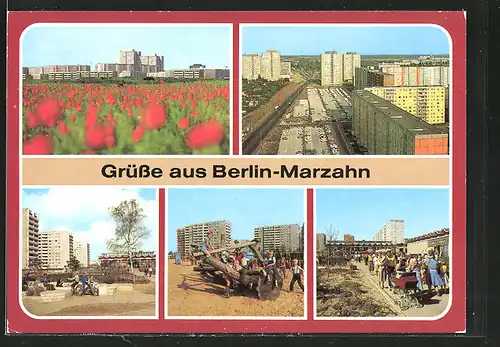 AK Berlin-Marzahn, Plattenbauten, Spielplatz
