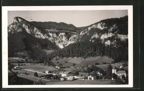 AK Schwarzau i. Gebirge, Panoramaansicht mit Falkenstein