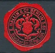 Reklamemarke Berlin, E. Ballin & Co., Blücherstrasse 32, Wappen