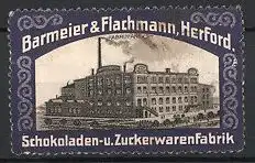 Reklamemarke Herford, Schokoladen - & Zuckerwarenfabrik Barmeier & Flachmann, Fabrikgebäude