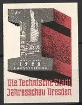 Reklamemarke Dresden, Jahresschau die technische Stadt 1928, Gebäudeansicht auf Stahlträger