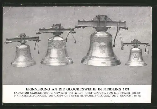 AK Wien-Meidling, Glockenweihe 1924, Salvator-Glocke, Mariazeller-Glocke
