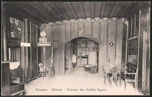 AK Sargans, Zimmer der Gräfin Agnes im Schloss, Innenansicht