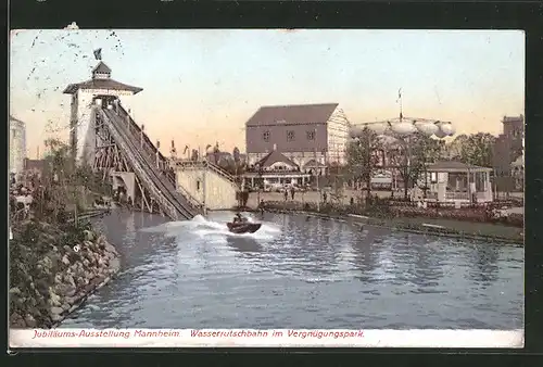 AK Mannheim, Jubiläums-Ausstellung 1907, Wasserrutschbahn im Vergnügungspark