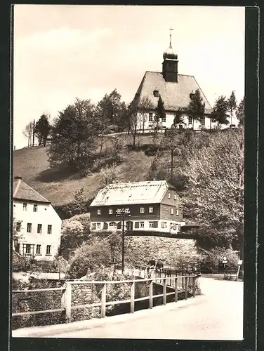 AK Olbernhau, Blick auf die Kirche im Ortsteil Oberneuschönberg