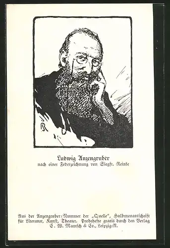 AK Portrait des Dichters Ludwig Anzengruber