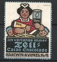 Künstler-Reklamemarke Paul Höfer, Tell Kakao & Schokolade, Hartwig & Vogel AG, Mutter und Kinder mit Kakao & Schokolade
