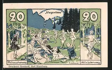 Notgeld Bad Harzburg 1921, 20 Pfennig, Bürger auf der Liegewiese, nackte Elfen tanzen