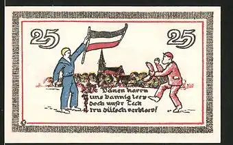 Notgeld Leck, 25 Pfennig, Matrose mit deutscher Fahne, Wappen