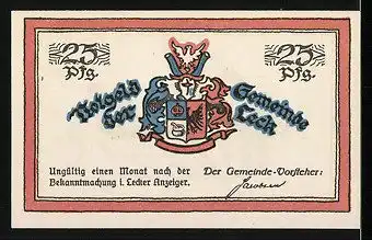 Notgeld Leck, 25 Pfennig, Matrose mit deutscher Fahne, Wappen
