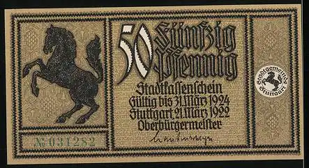 Notgeld Stuttgart 1922, 50 Pfennig, Nachrichter-Turm um 1700
