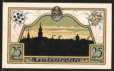 Notgeld Zeulenroda 1921, 25 Pfennig, Silhouette der Stadt, Wappen