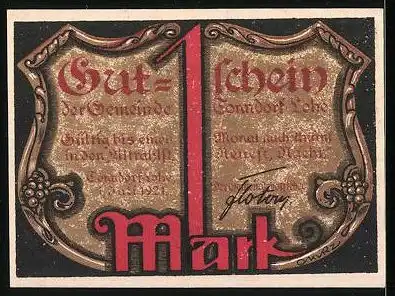 Notgeld Tonndorf-Lohe 1921, 1 Mark, Justitia mit Schwert & Waage