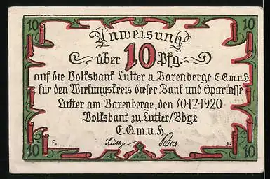 Notgeld Lutter 1920, 10 Pfennig, König Christian von Dänemark flüchtet nach der Schlacht bei Lutter um 1626