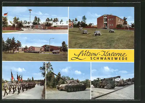 AK Schwanewede, Lützow-Kaserne. Hauptwache, Unterkünfte und Leopard 1-Panzer