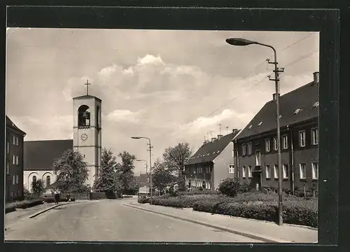 AK Glauchau, Blick in die Geschwister-Scholl-Strasse nach der Kath. Kirche