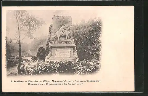 AK Asnières, Cimetière des Chiens, Monument der Barry, Bernhardinermonument auf dem Hundefriedhof