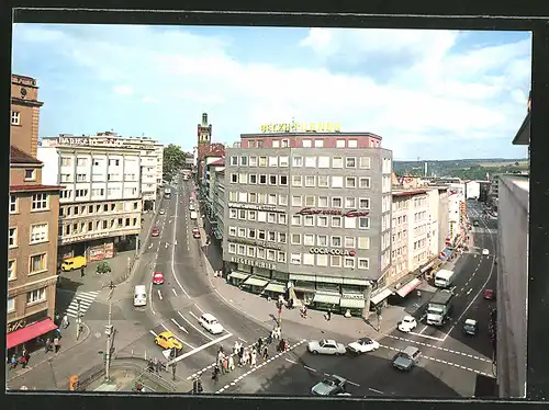 AK Pforzheim, Leopoldplatz mit Karl-Friedrich-Strasse und Bahnhofstrasse