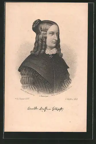 Künstler-AK Stich von Annette von Droste-Hülshoff, 1797 - 1848