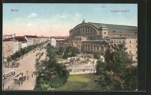 AK Berlin-Kreuzberg, Königgrätzer Strasse, Askanischer Platz und Anhalter Bahnhof, Strassenbahn