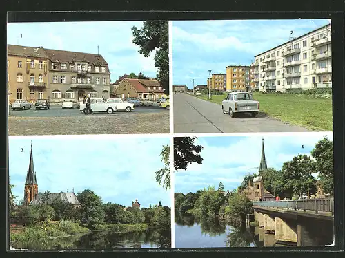 AK Torgelow, Markt, Albert-Einstein-Strasse, An der Uecker, Ueckerbrücke