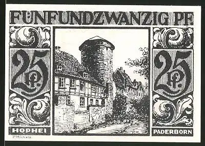Notgeld Paderborn 1921, 25 Pfennig, Hophei, Silhouette der Stadt