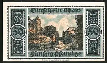 Notgeld Hannover 1921, 50 Pfennig, Partie am Fluss mit Gebäudeansicht