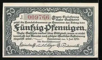Notgeld Hannover 1921, 50 Pfennig, Partie am Fluss mit Gebäudeansicht