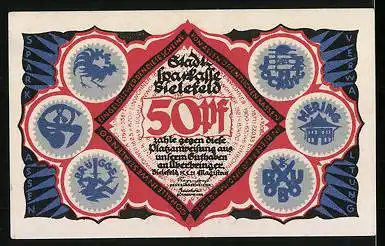 Notgeld Bielefeld 1921, 50 Pfennig, Teufel flüchtet vor dem Schmied