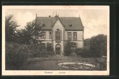 AK Corbach, Peterhof, Gartenpartie mit Brunnen