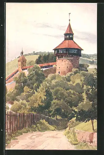 Künstler-AK J.Marschall: Esslingen, Ansicht der Burg