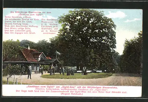 AK Eutin, Gasthaus zum Uglei am Uglei-See, 600 jährige Rieseneiche, Gedicht