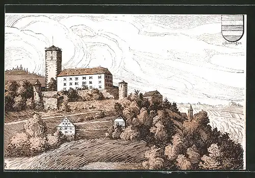 Künstler-AK Gg. Rothgeb: Burg Gutenberg bei Neckarmühlbach, Wappen von Gemmingen