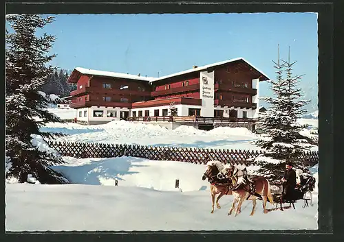 AK Mühltal-Wildschönau, Gasthaus Pension Haflingerhof im Winter mit Pferdeschlitten