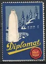 Reklamemarke Diplomat Glühstrumpf, Moschee mit Minarett, riesiger Glühstrumpf