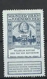 Reklamemarke Mainz, Mainzer Volks-und Jugendbücher, Wilhelm Kotzde "Der Tag von Rathenow", Ortsansicht Rathenow