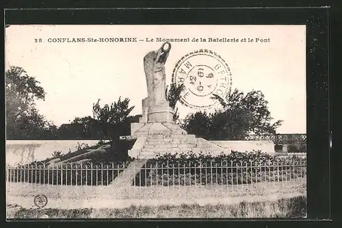 AK Conflans-Ste-Honorine, le monument de la batterie et le Pont